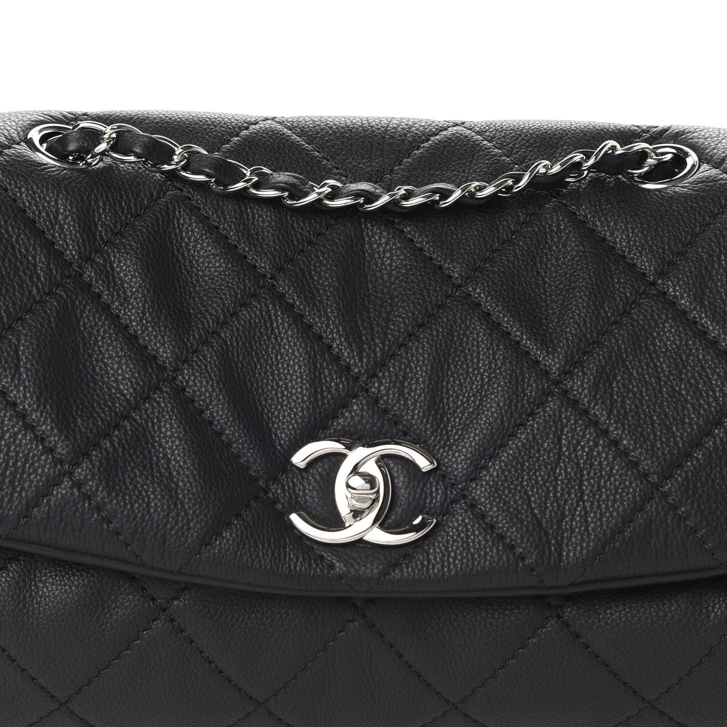 Grained Calfskin Single Flap Black
