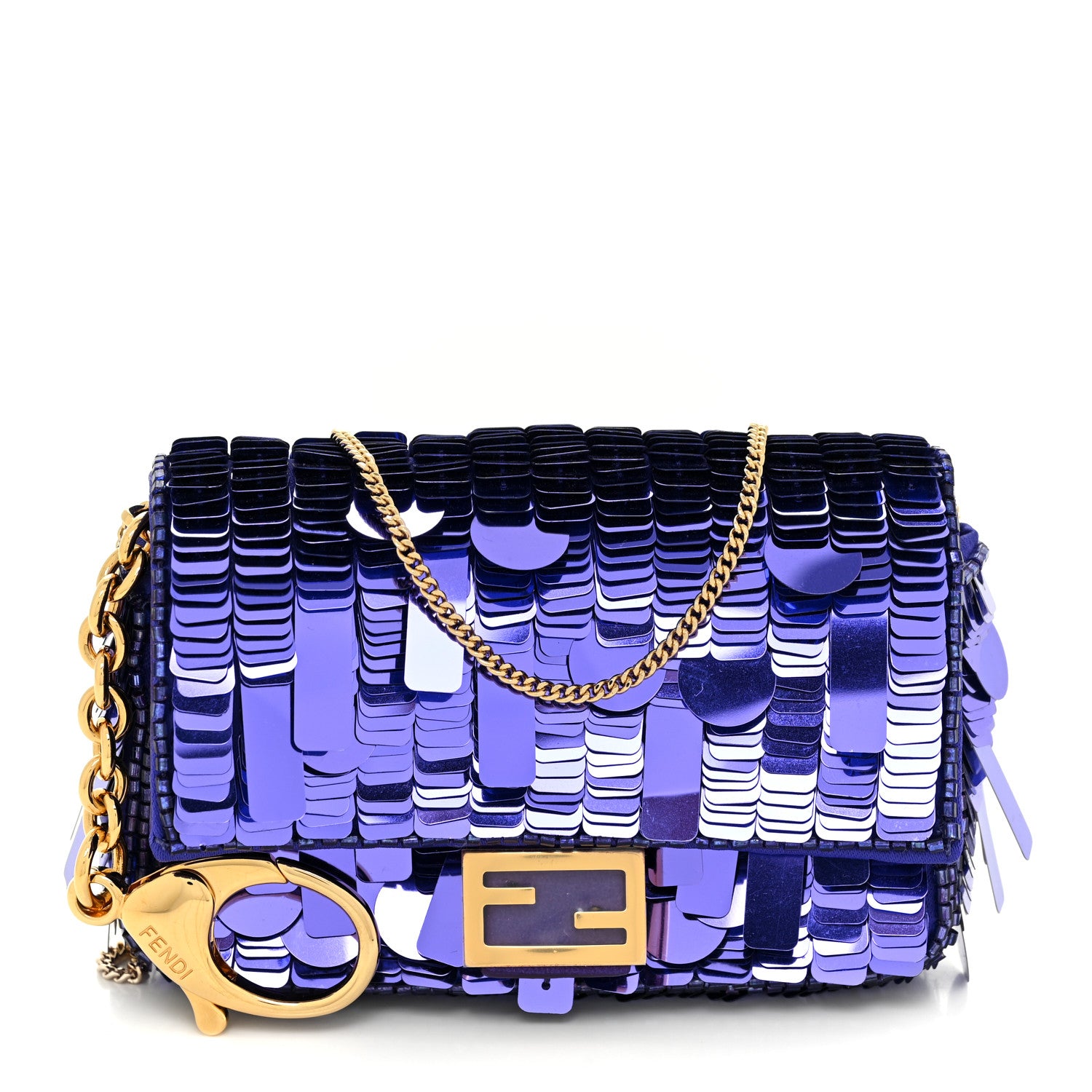 Fendi Sequin Paillettes Shiny Nappa Sex and the City Nano Baguette Belt Charm Viola Purple Rain 1 of 11