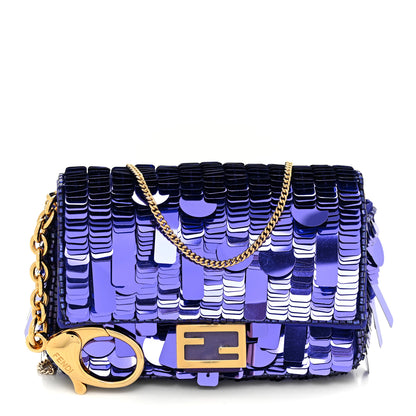 Fendi Sequin Paillettes Shiny Nappa Sex and the City Nano Baguette Belt Charm Viola Purple Rain 1 of 11