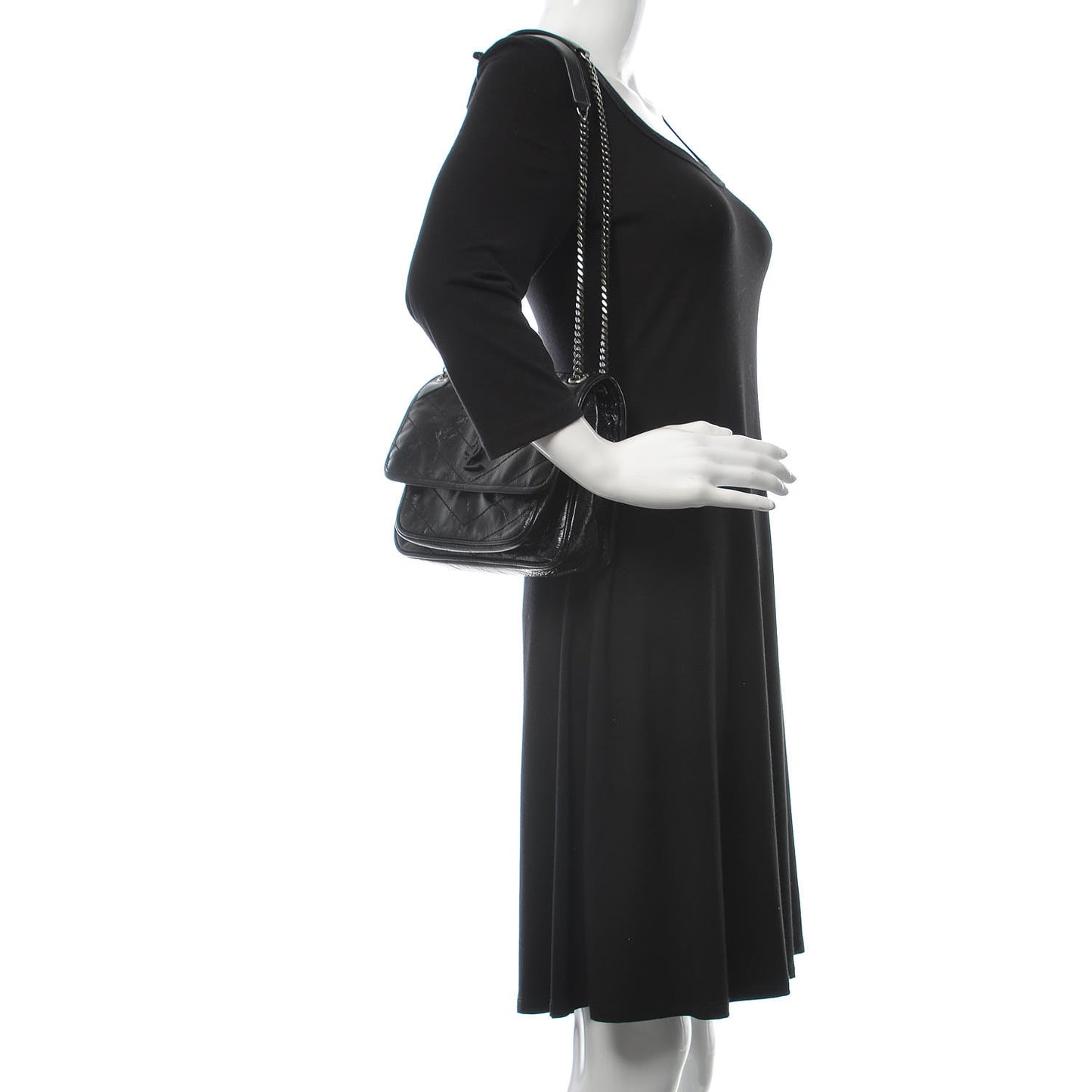 Crinkled Calfskin Matelasse Monogram Baby Niki Chain Satchel Black