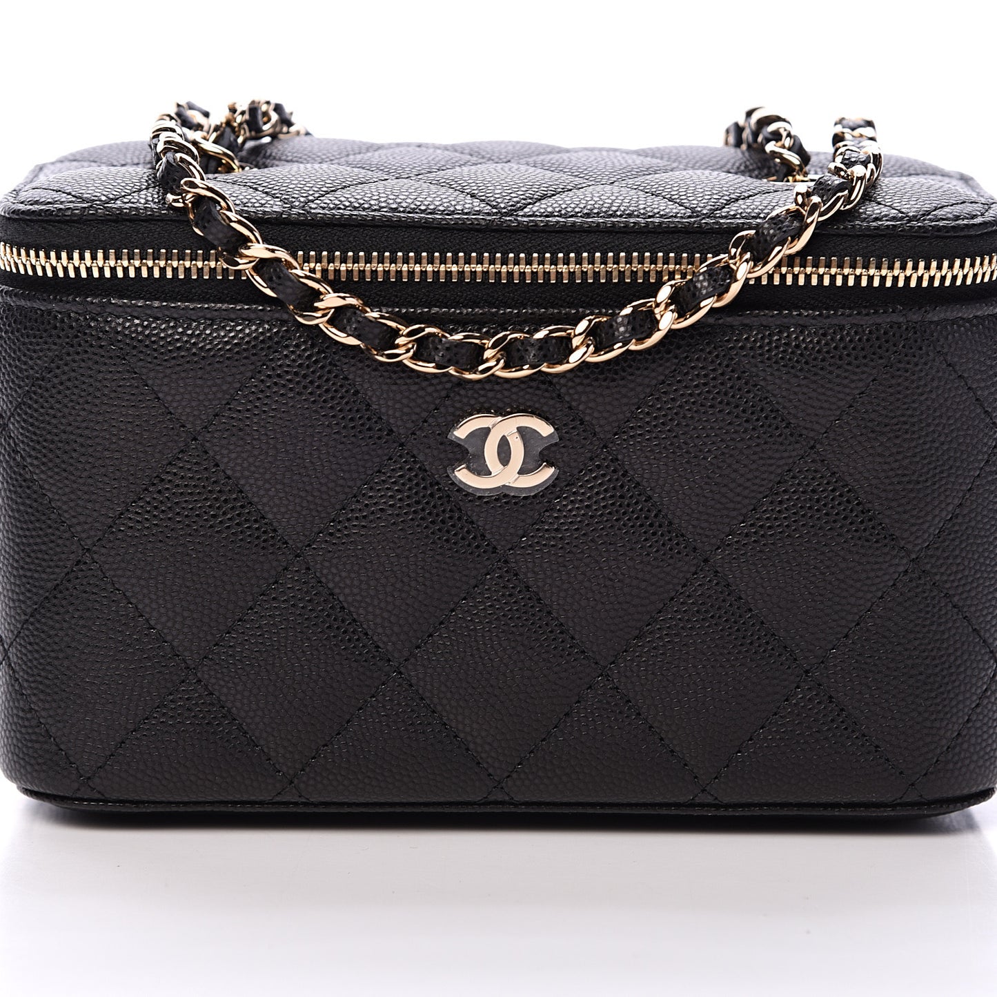 Caviar Quilted Small Vanity Case With Chain Black