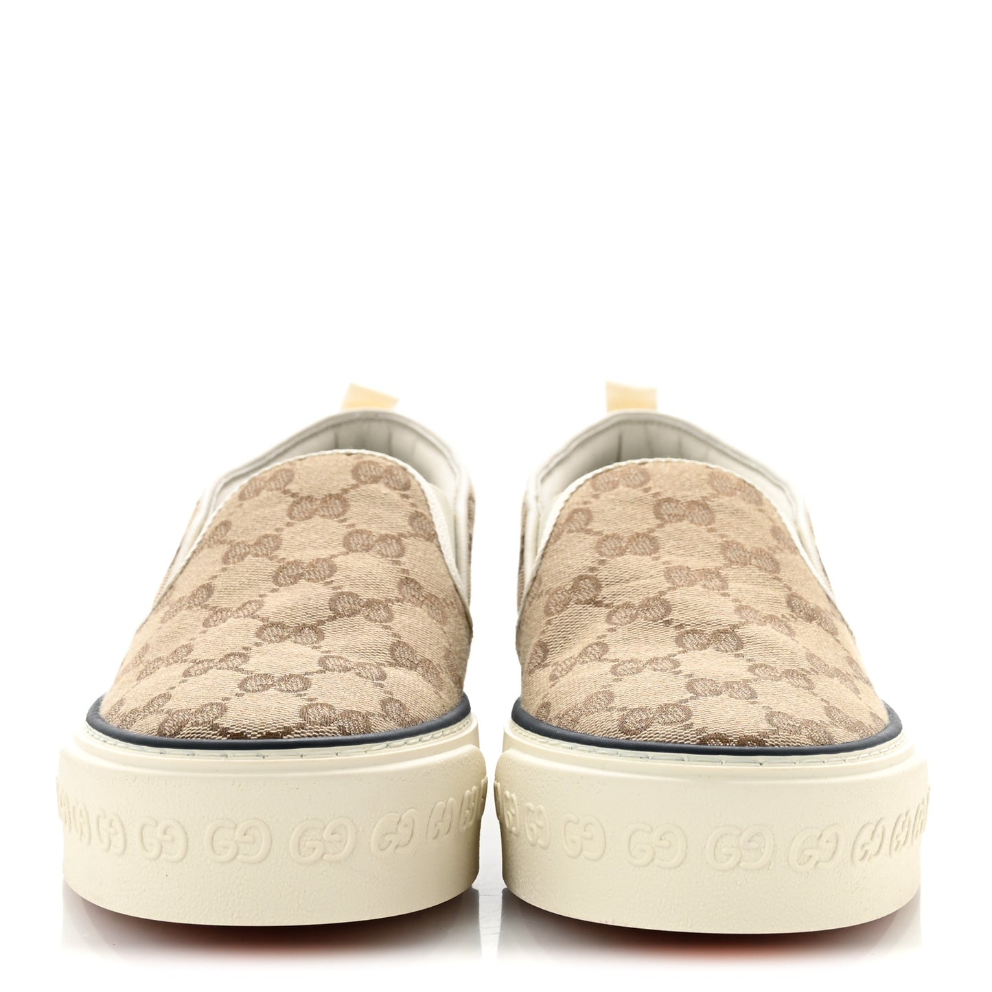 GG Monogram Womens 1977 Tennis Slip On 30mm Sneakers 39.5 Beige Ebony Mystic White