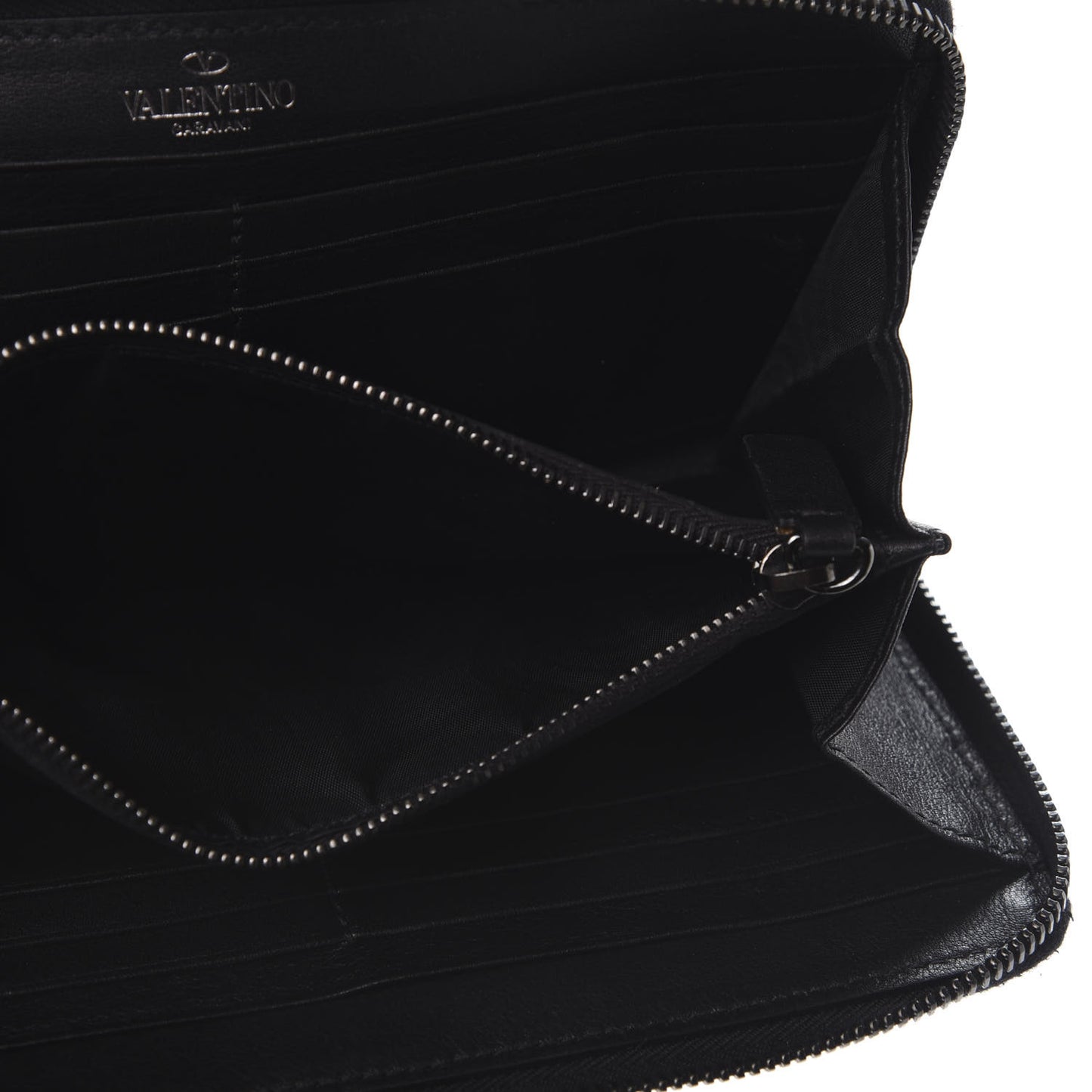 Calfskin Rockstud All Over Zip Around Wallet Black