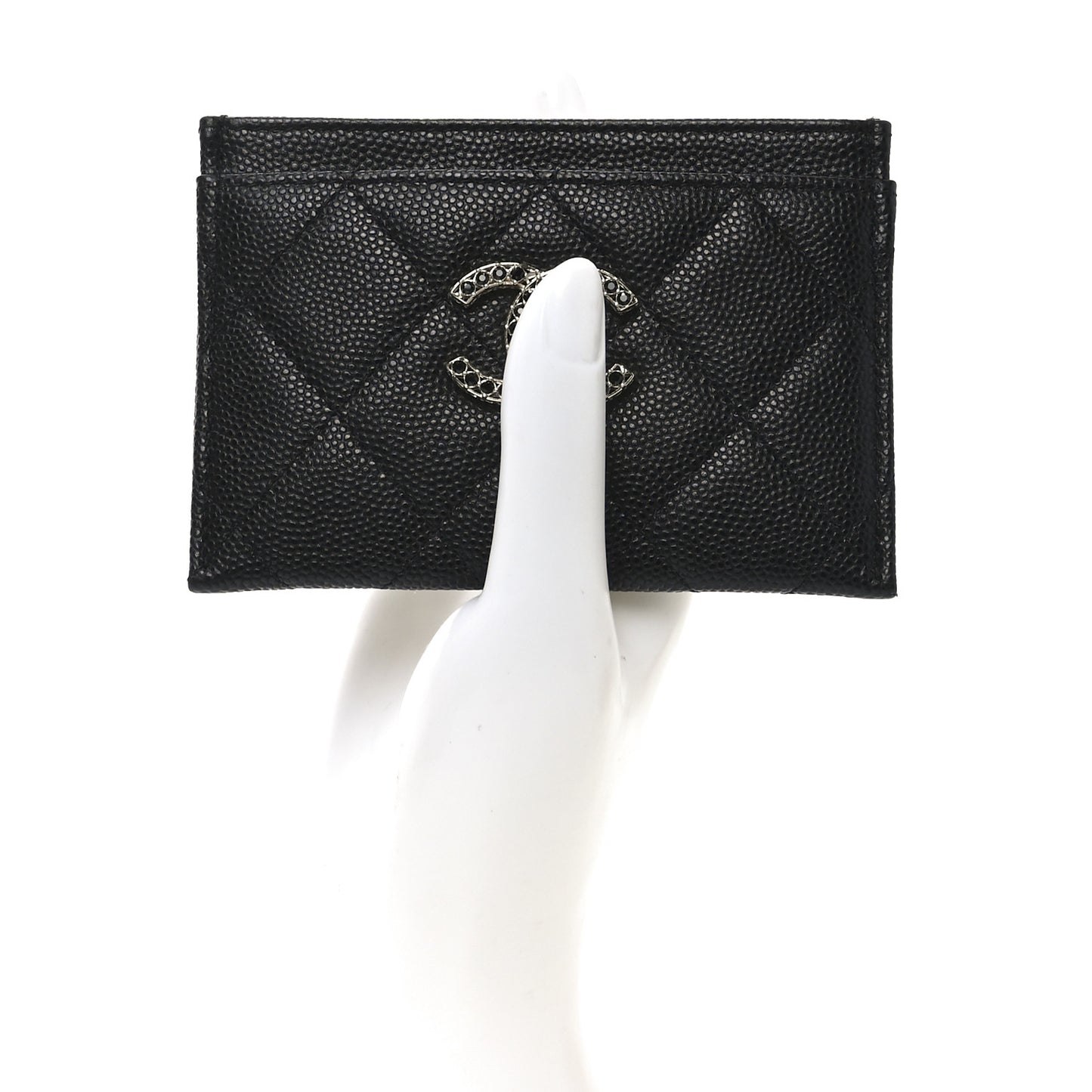Shiny Caviar Quilted Strass CC Card Holder Black