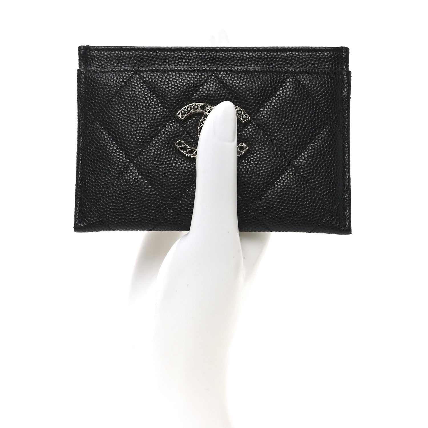 Chanel Shiny Caviar Quilted Strass CC Card Holder Black 2 of 9