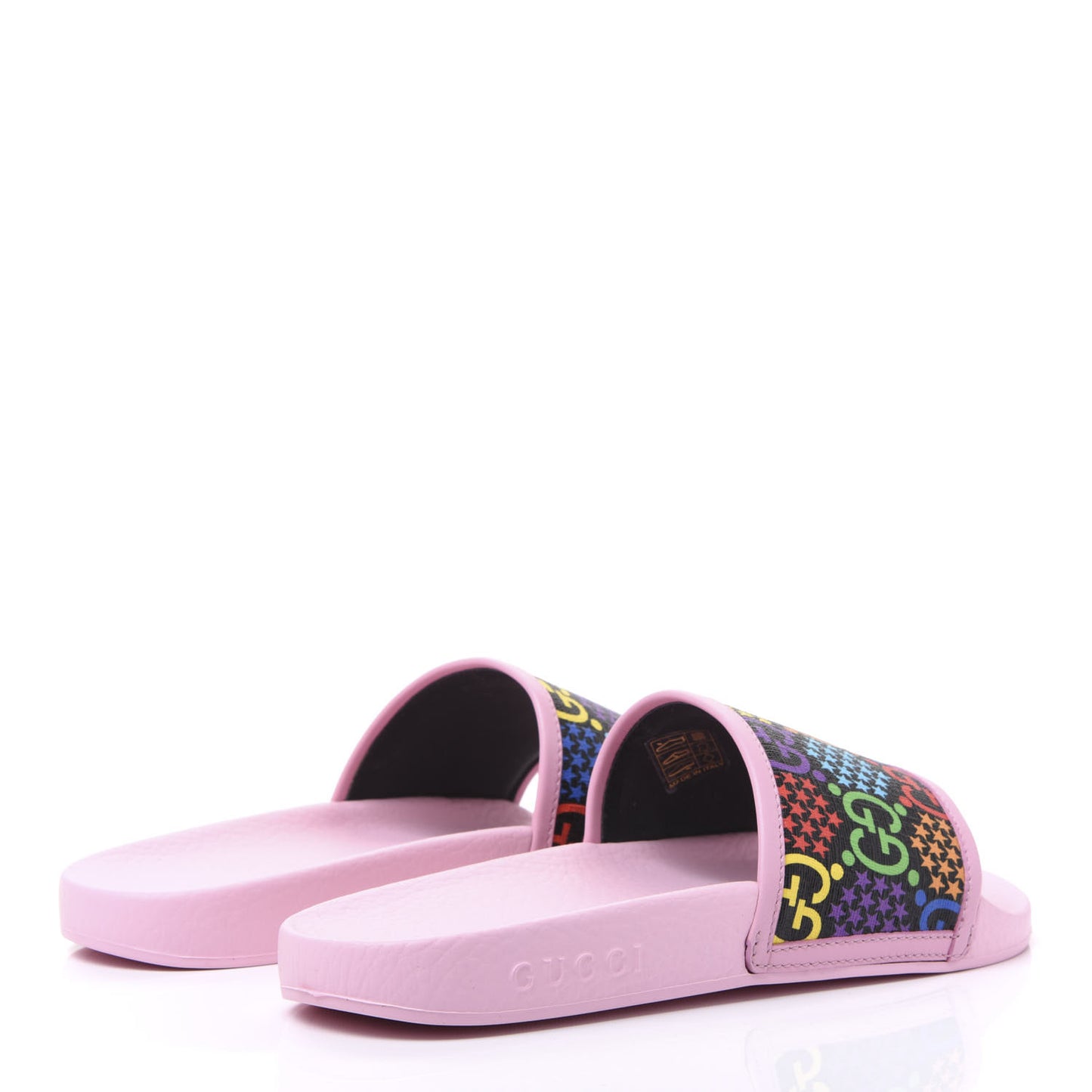 GG Supreme Monogram Psychedelic Slide Sandals 38 Black Multicolor Sugar Pink