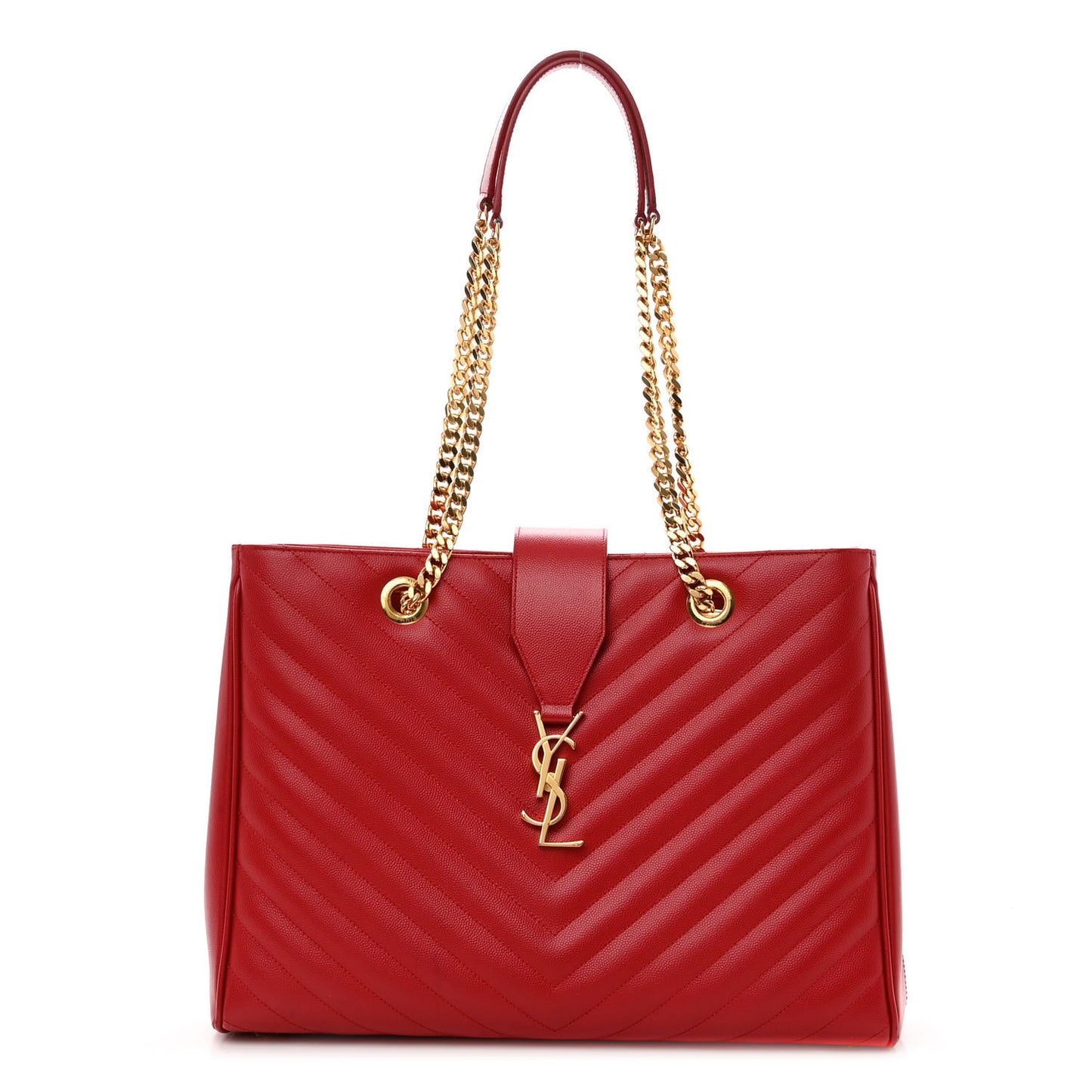 Grain De Poudre Matelasse Chevron Monogram Shopping Bag Red