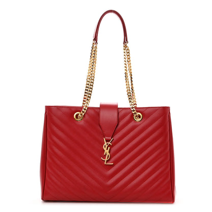 Saint Laurent Grain De Poudre Matelasse Chevron Monogram Shopping Bag Red 1 of 12