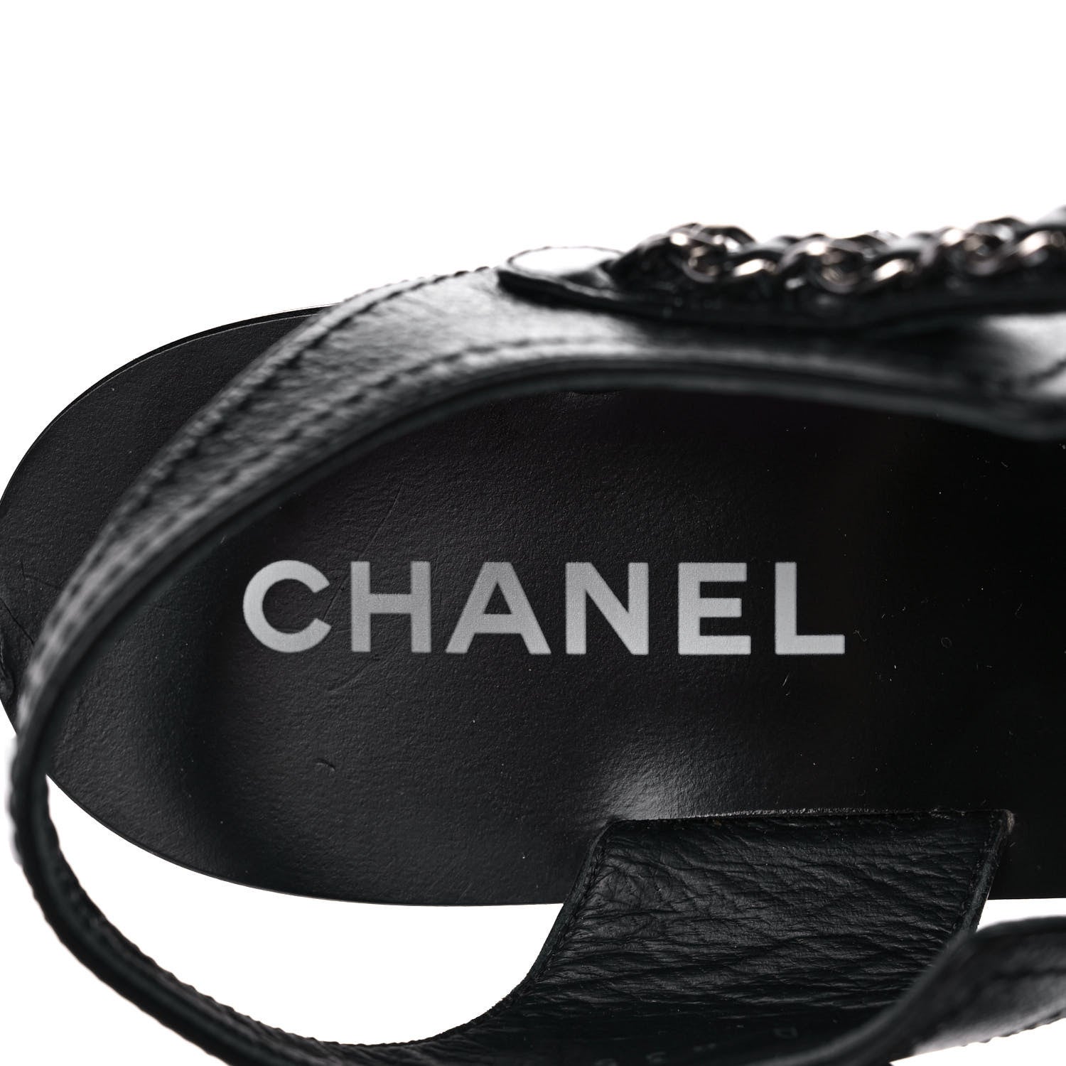 Chanel Calfskin Chain Sandals 37.5 Black 6 of 10