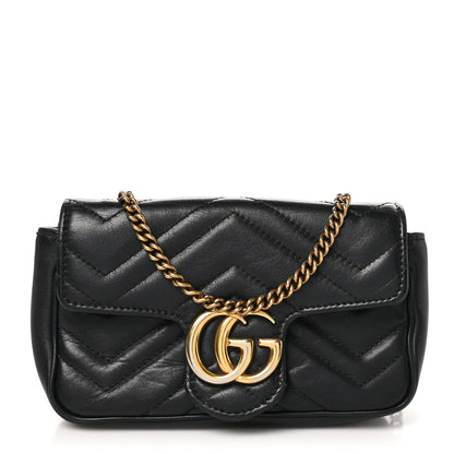 Gucci Calfskin Matelasse Super Mini GG Marmont Shoulder Bag Black 1 of 10