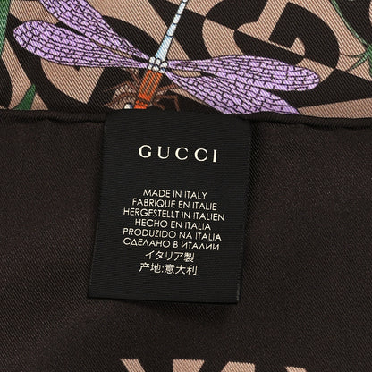 Gucci Silk Twill Floral Print Square Scarf Beige Dark Brown 4 of 4