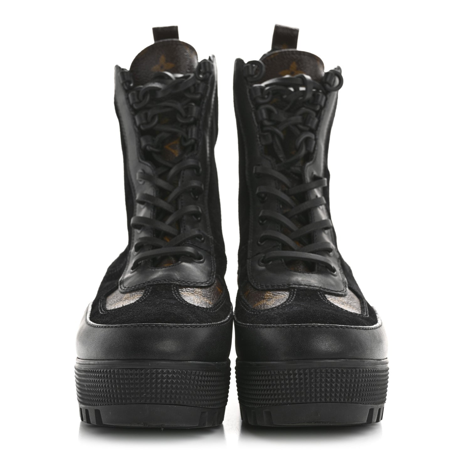 Suede Calfskin Monogram Laureate Platform Desert Boots 38 Black