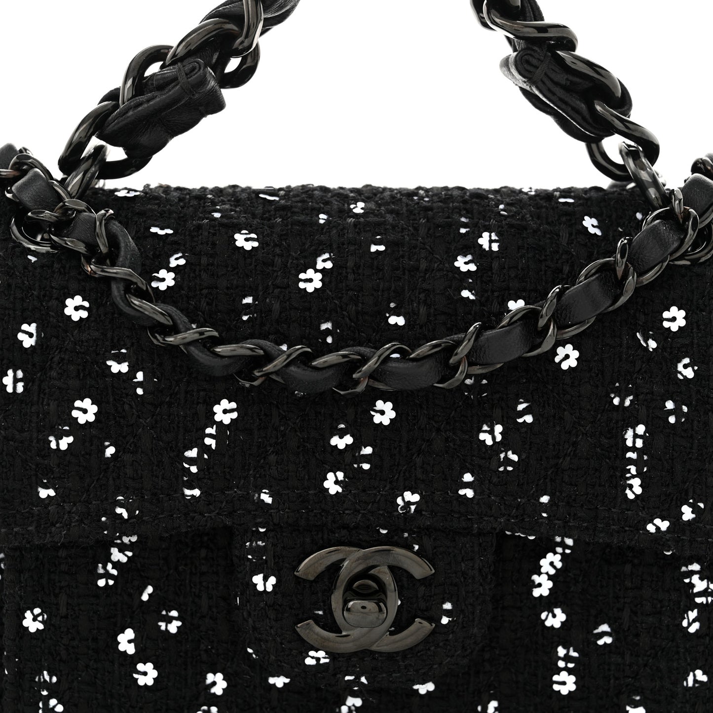 Tweed Sequin Quilted Double You Mini Flap So Black