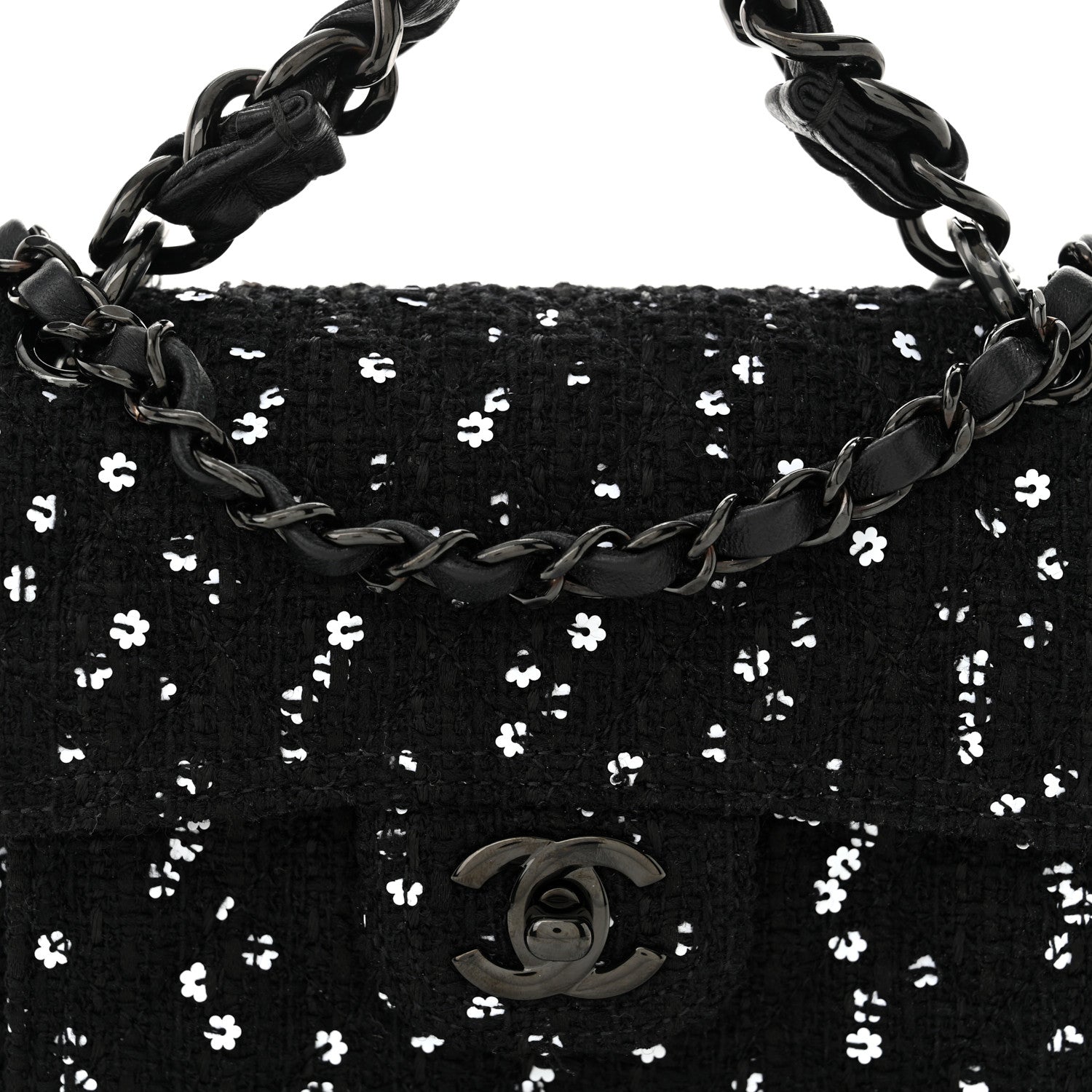 Chanel Tweed Sequin Quilted Double You Mini Flap So Black 8 of 11