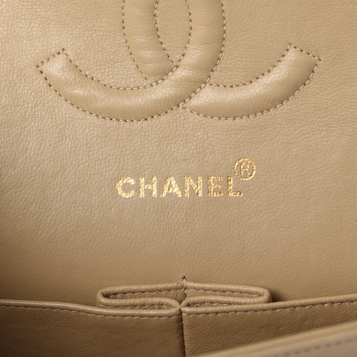 Lambskin Quilted Medium Double Flap Beige