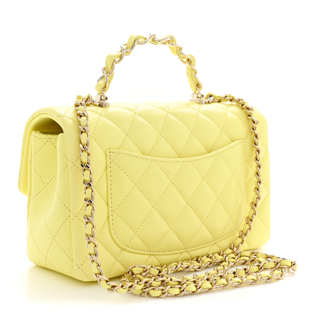 Lambskin Quilted Mini Chain Top Handle Rectangular Flap Light Yellow