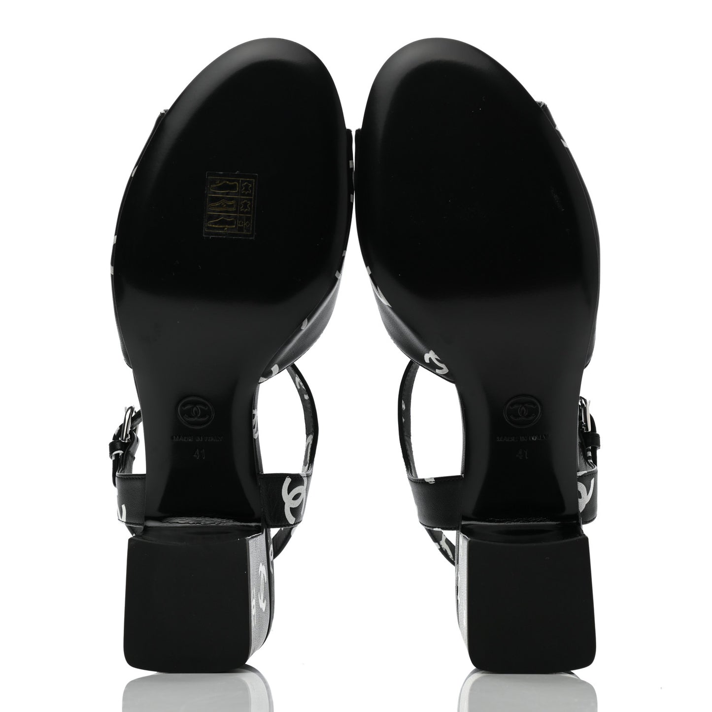 Lambskin Printed CC Sandals 41 Black White