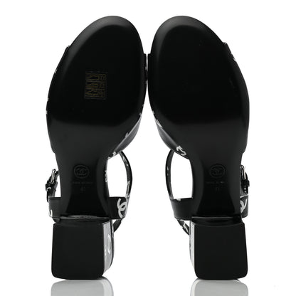 Chanel Lambskin Printed CC Sandals 41 Black White 5 of 9