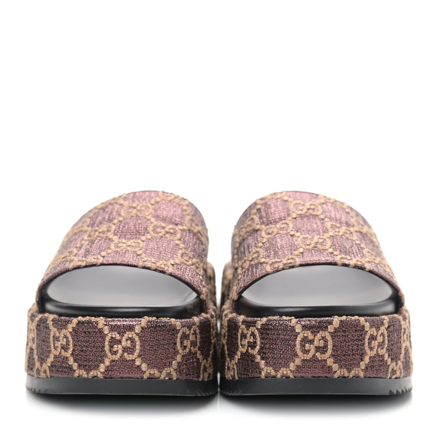 Lame GG Monogram Angelina Platform 55mm Slide Sandals 37 Brown Beige