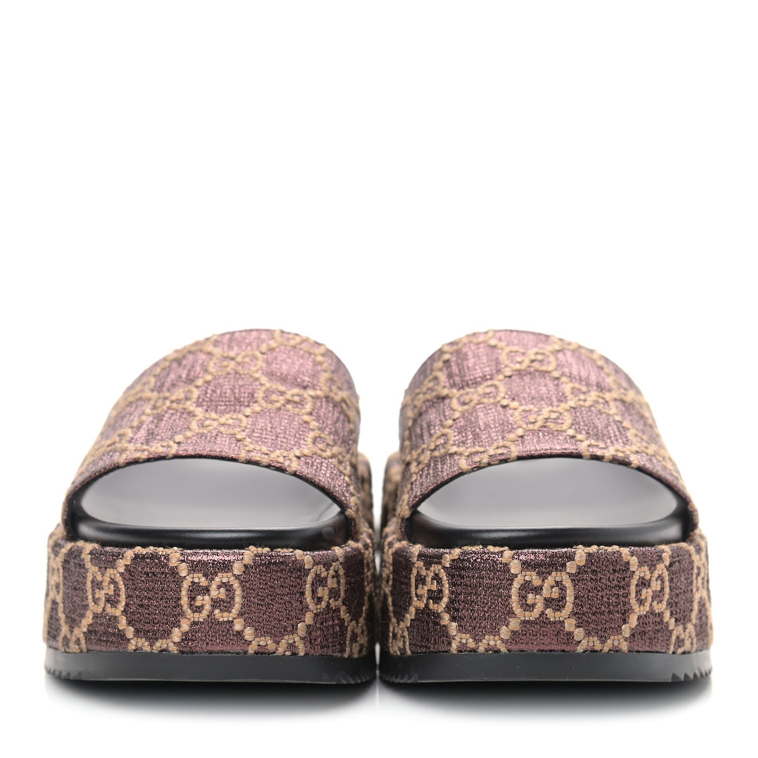 Gucci Lame GG Monogram Angelina Platform 55mm Slide Sandals 37 Brown Beige 4 of 9