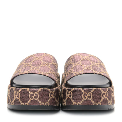 Gucci Lame GG Monogram Angelina Platform 55mm Slide Sandals 37 Brown Beige 4 of 9