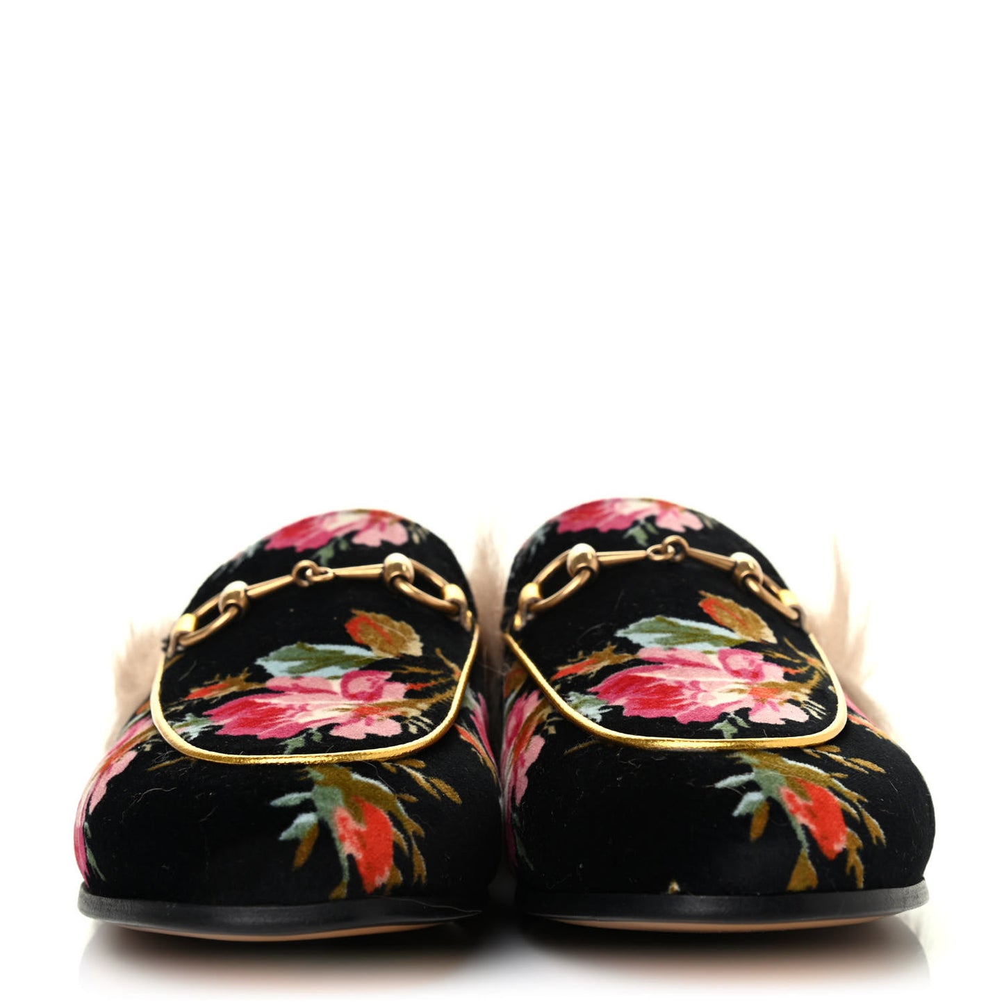 Velvet Fur Floral Womens Princetown Slippers 35 Black