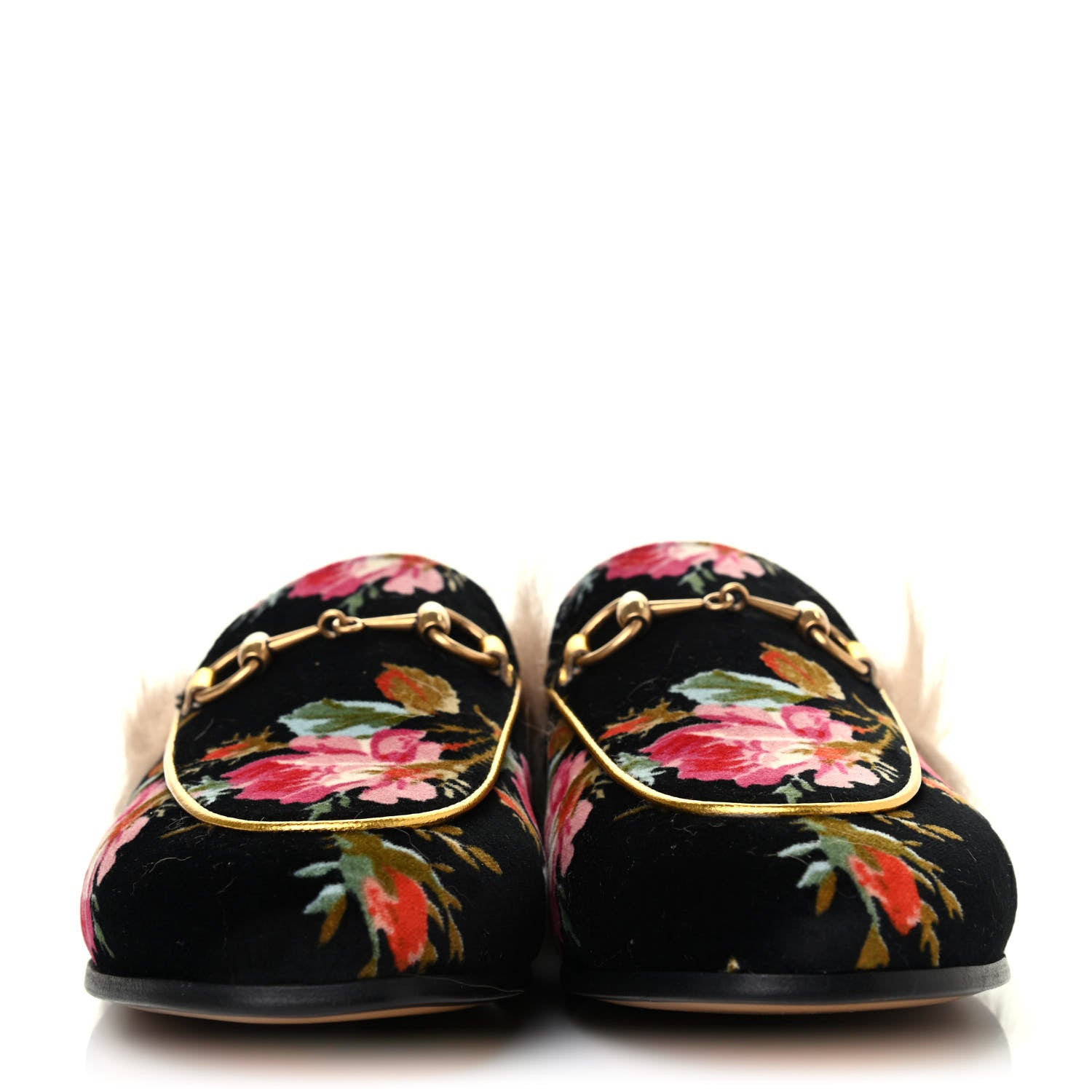 Gucci Velvet Fur Floral Womens Princetown Slippers 35 Black 2 of 4