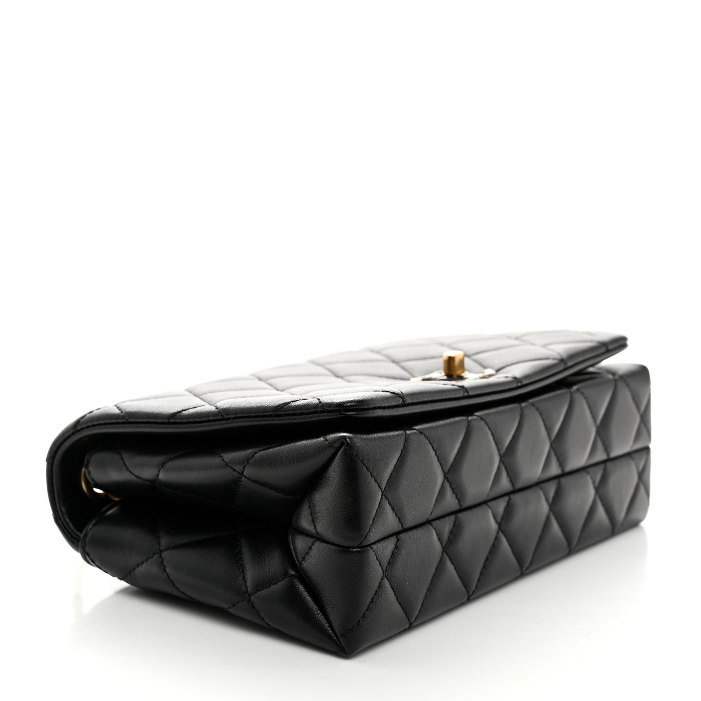 Shiny Lambskin Quilted Enamel CC Small Flap Black
