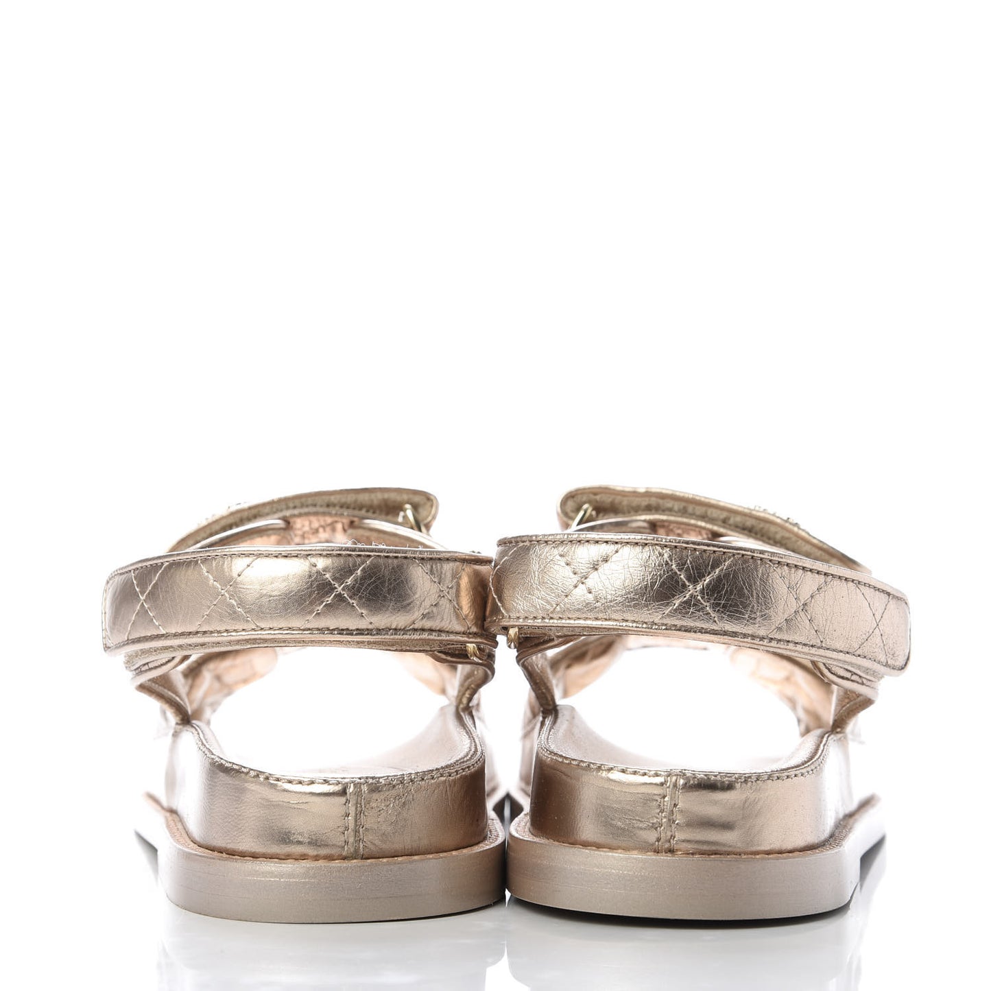 Iridescent Lambskin Quilted Velcro Dad Sandals 38 Light Bronze