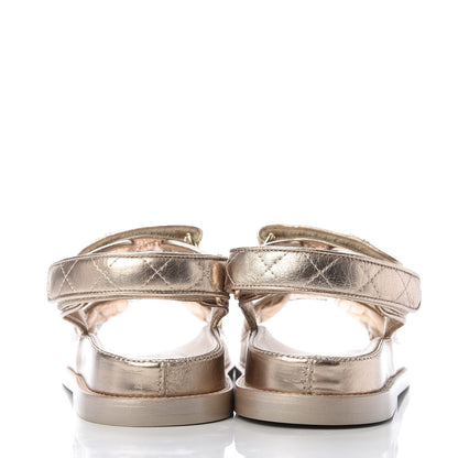 Chanel Iridescent Lambskin Quilted Velcro Dad Sandals 38 Light Bronze 6 of 10