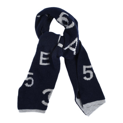 Chanel Wool Cashmere Silk CC Scarf Navy Blue Grey 1 of 3