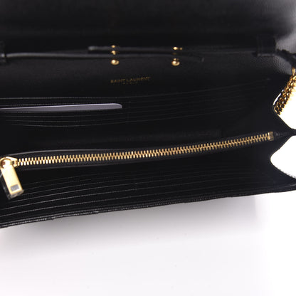 Saint Laurent Grain De Poudre Matelasse Chevron Monogram Chain Wallet Black 5 of 10