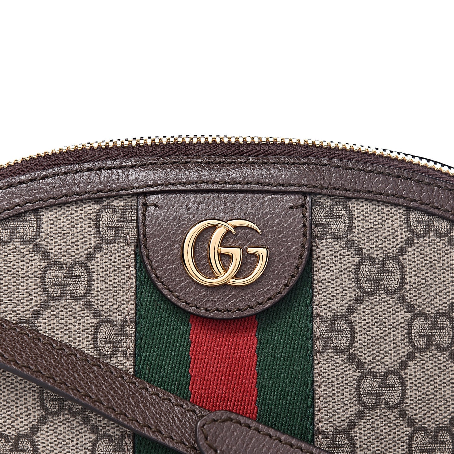 GG Supreme Monogram Textured Dollar Calfskin Web Small Ophidia Dome Shoulder Bag Beige Ebony New Acero