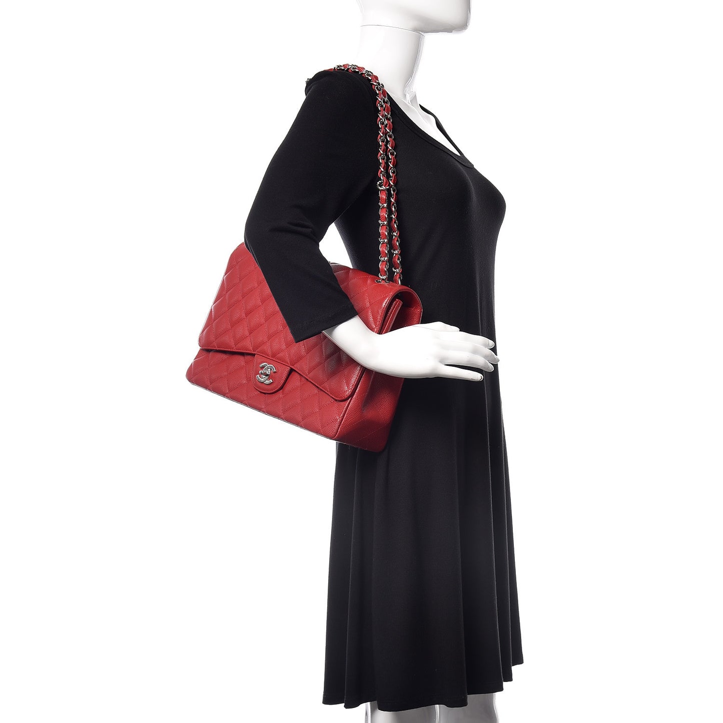 Caviar Quilted Maxi Single Flap Red