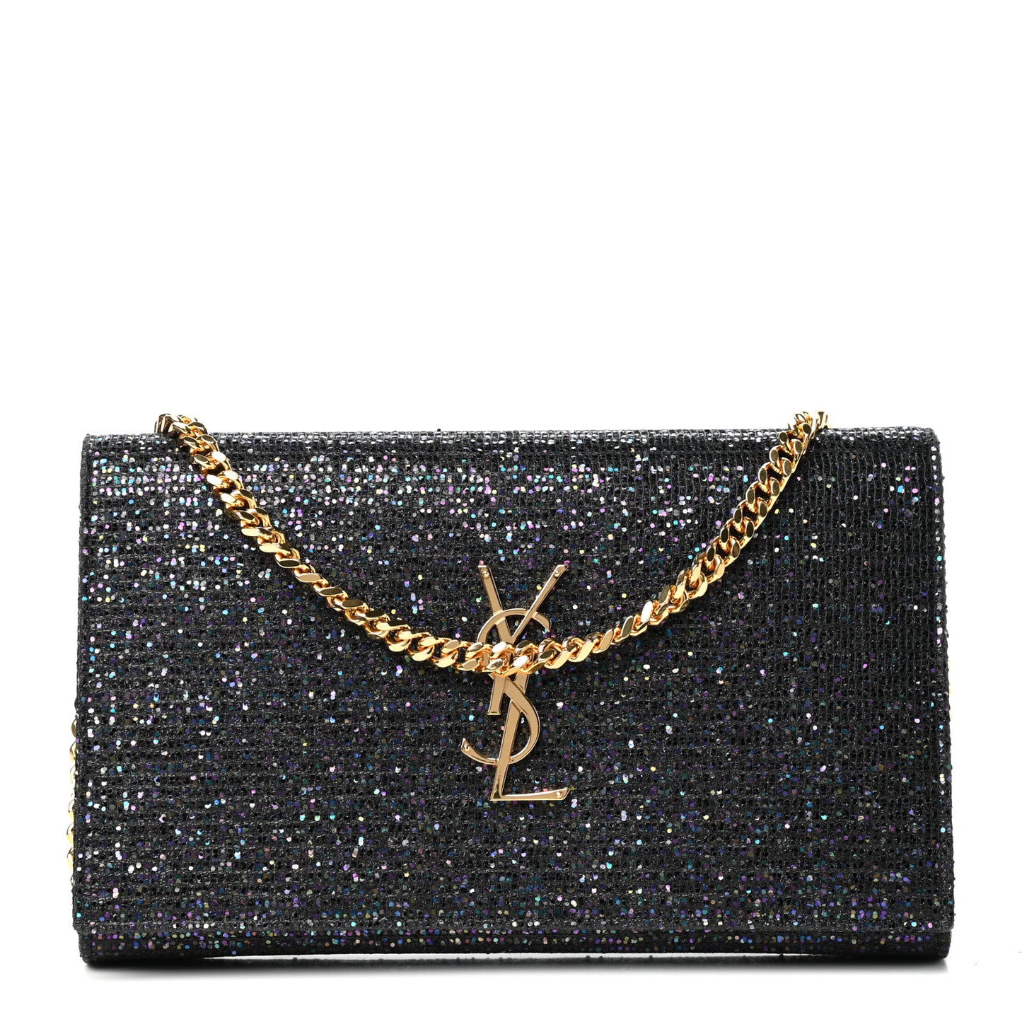 Glitter Classic Monogram Chain Wallet Black Multicolor
