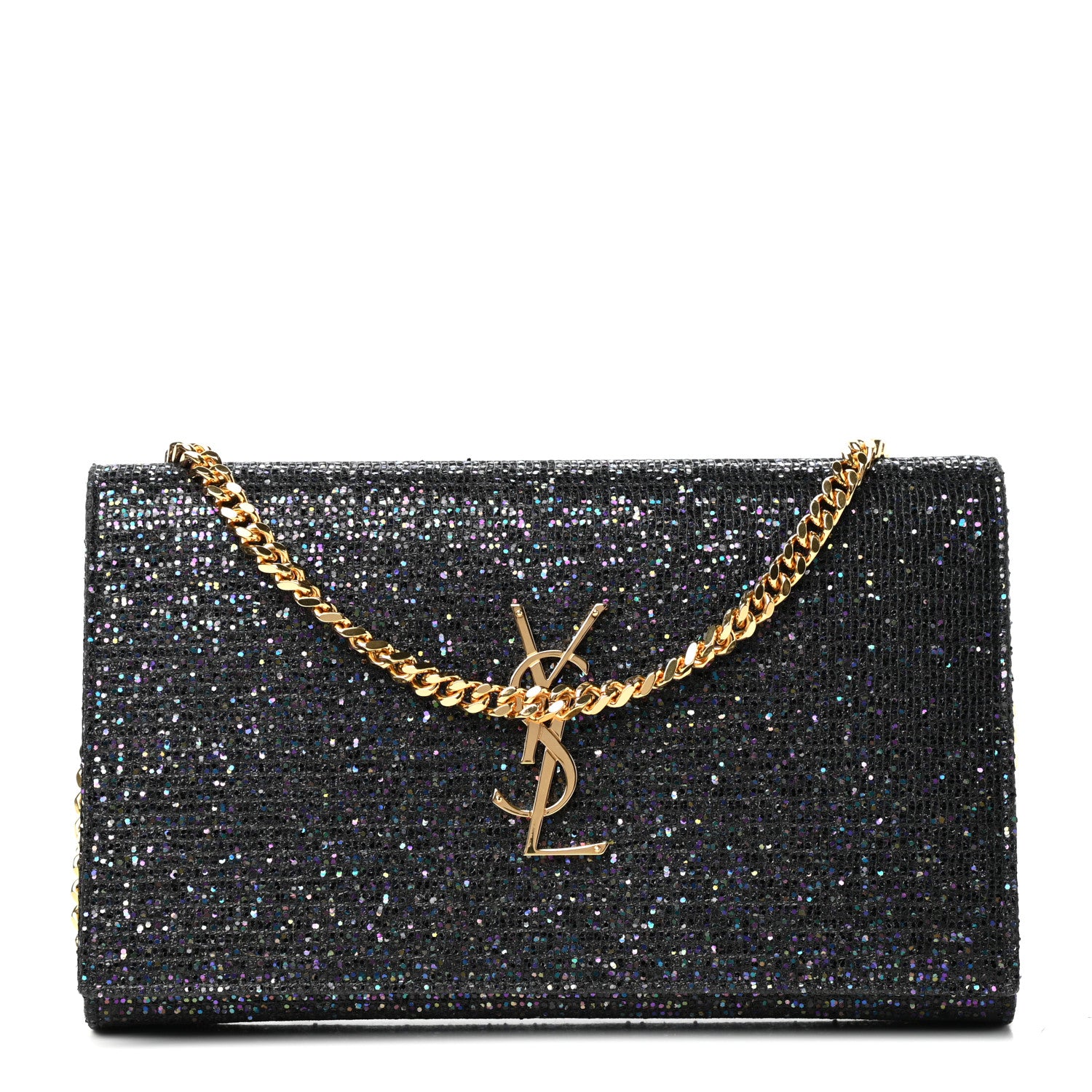 Saint Laurent Glitter Classic Monogram Chain Wallet Black Multicolor 1 of 10