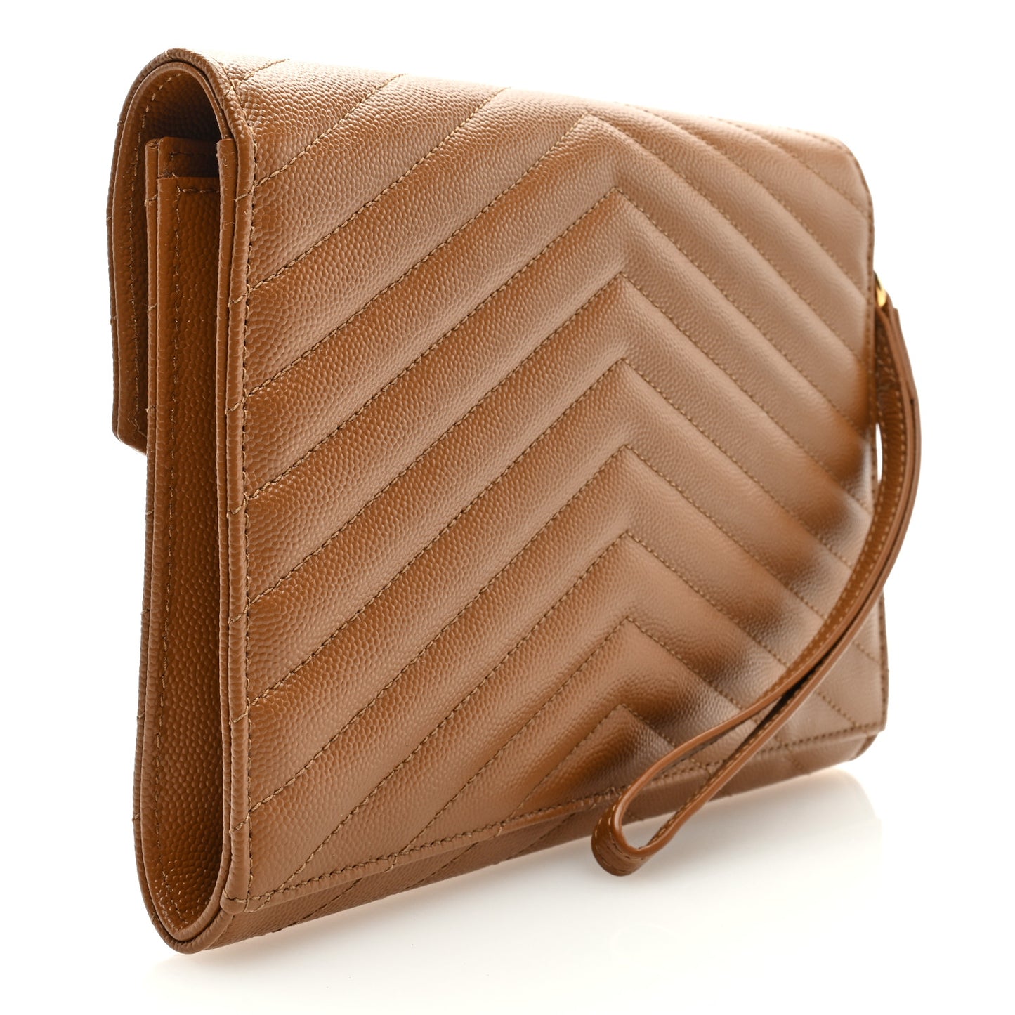 Grain De Poudre Matelasse Chevron Monogram Cassandre Flap Pouch Natural Dark