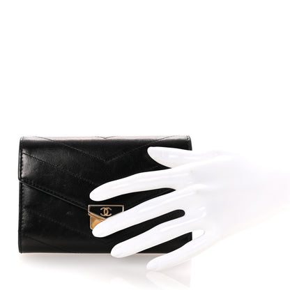 Chanel Calfskin Chevron Quilted Medal Flap Wallet Black 2 of 8