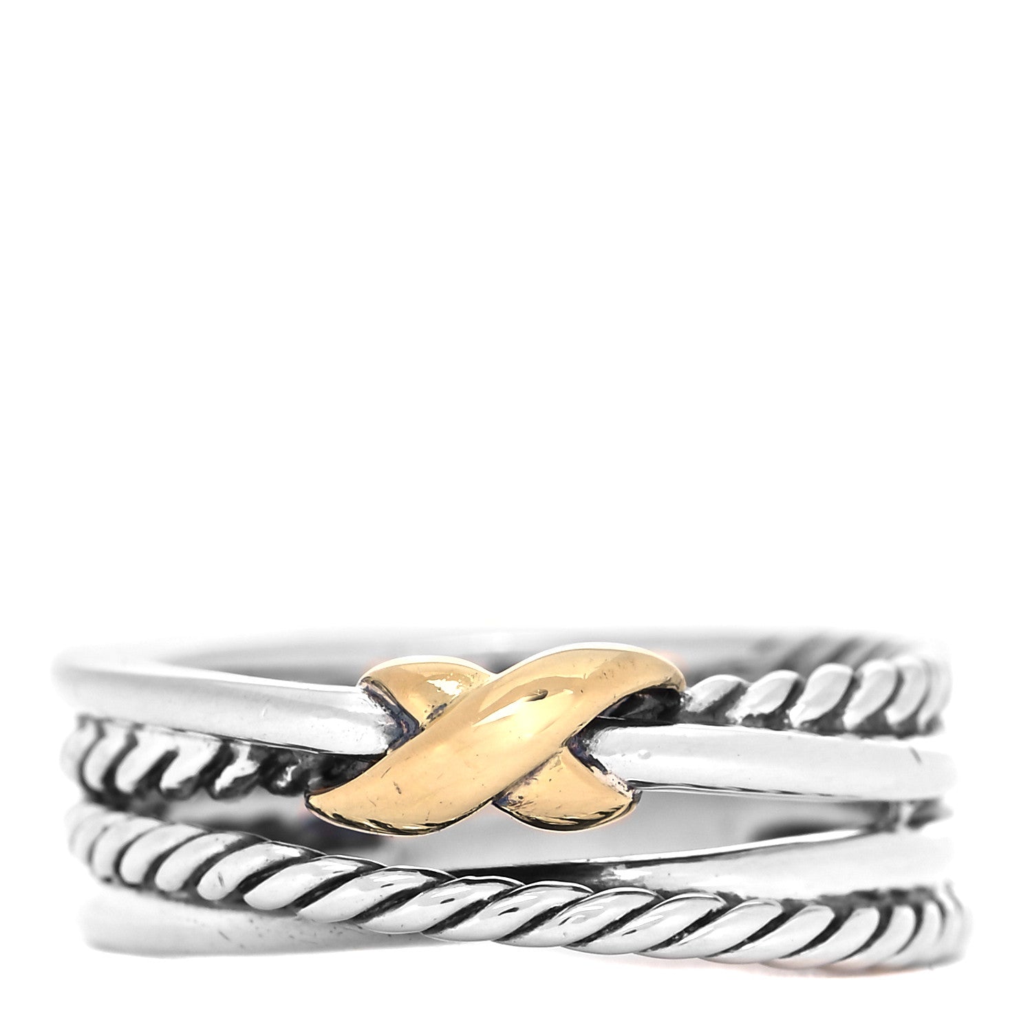 David Yurman Sterling Silver 18K Yellow Gold 6mm X Crossover Ring 51 5.75 1 of 5
