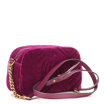Gucci Velvet Matelasse Small GG Marmont Chain Shoulder Bag Fuchsia Violet Cyclamen 3 of 10