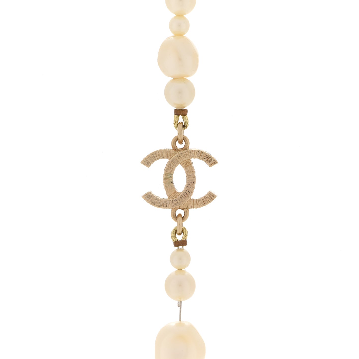 Pearl CC Long Necklace Light Gold
