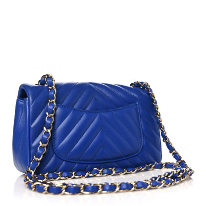 Chanel Lambskin Chevron Quilted Mini Rectangular Flap Dark Blue 3 of 10