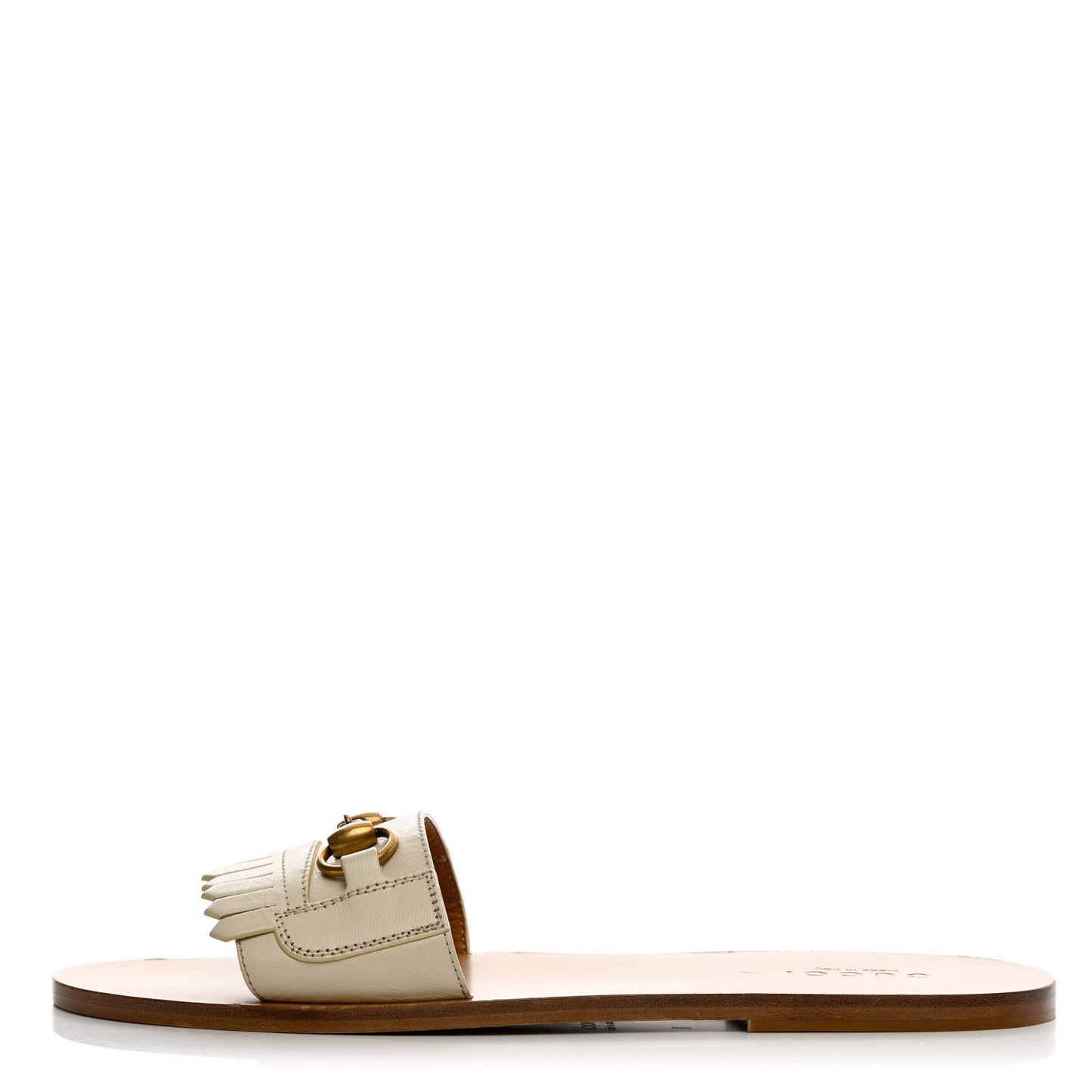 Goatskin Fringe Mens Horsebit Slide Sandals 8 White