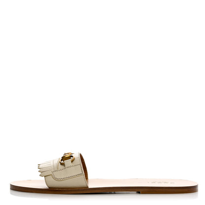 Gucci Goatskin Fringe Mens Horsebit Slide Sandals 8 White 1 of 12