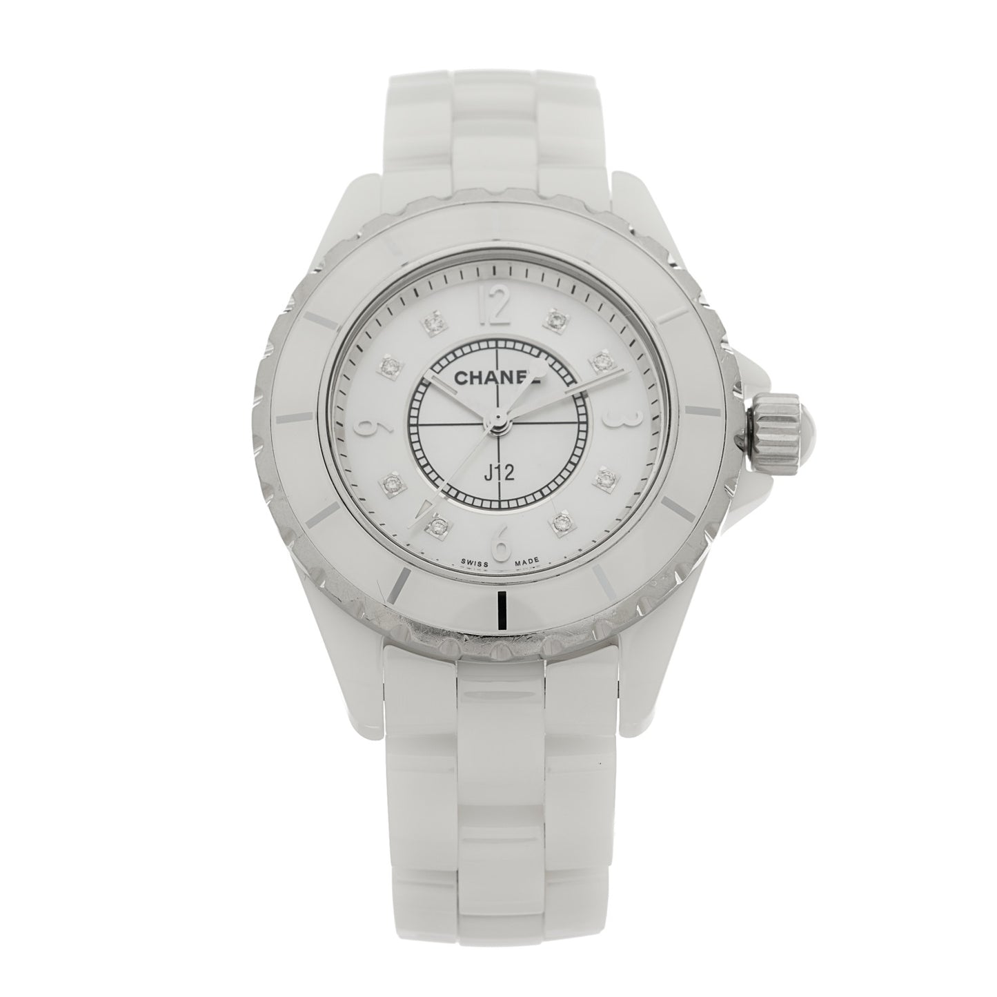 Stainless Steel Ceramic Diamond 33mm J12 Quartz Watch White