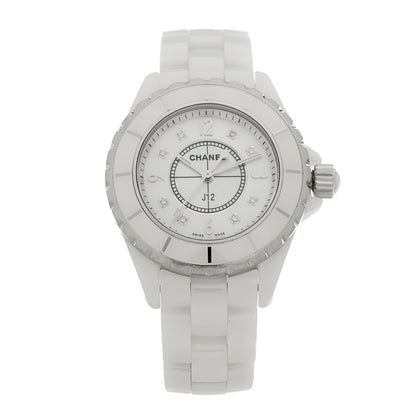 Chanel Stainless Steel Ceramic Diamond 33mm J12 Quartz Watch White 1 of 4