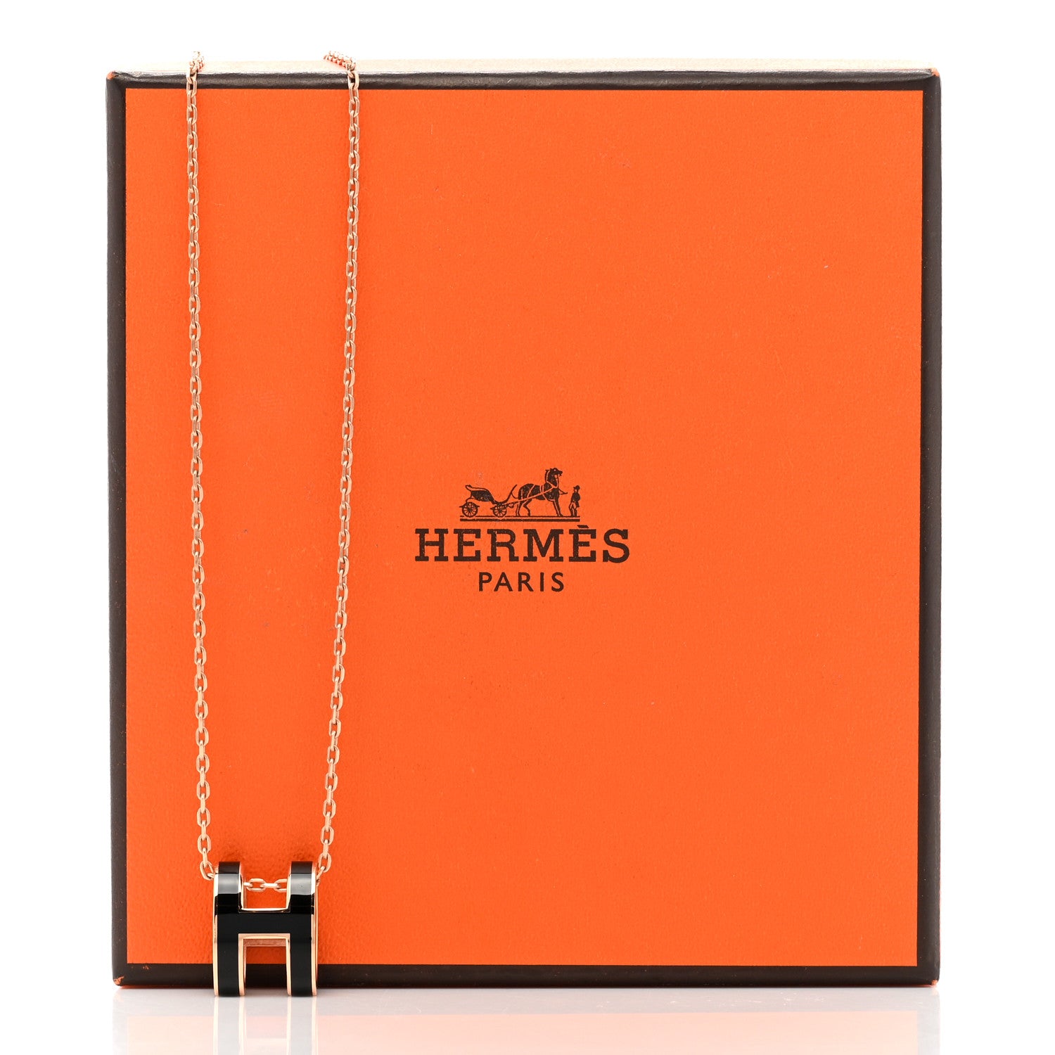 Hermes Lacquered Rose Gold Pop H Pendant Necklace Black 7 of 7