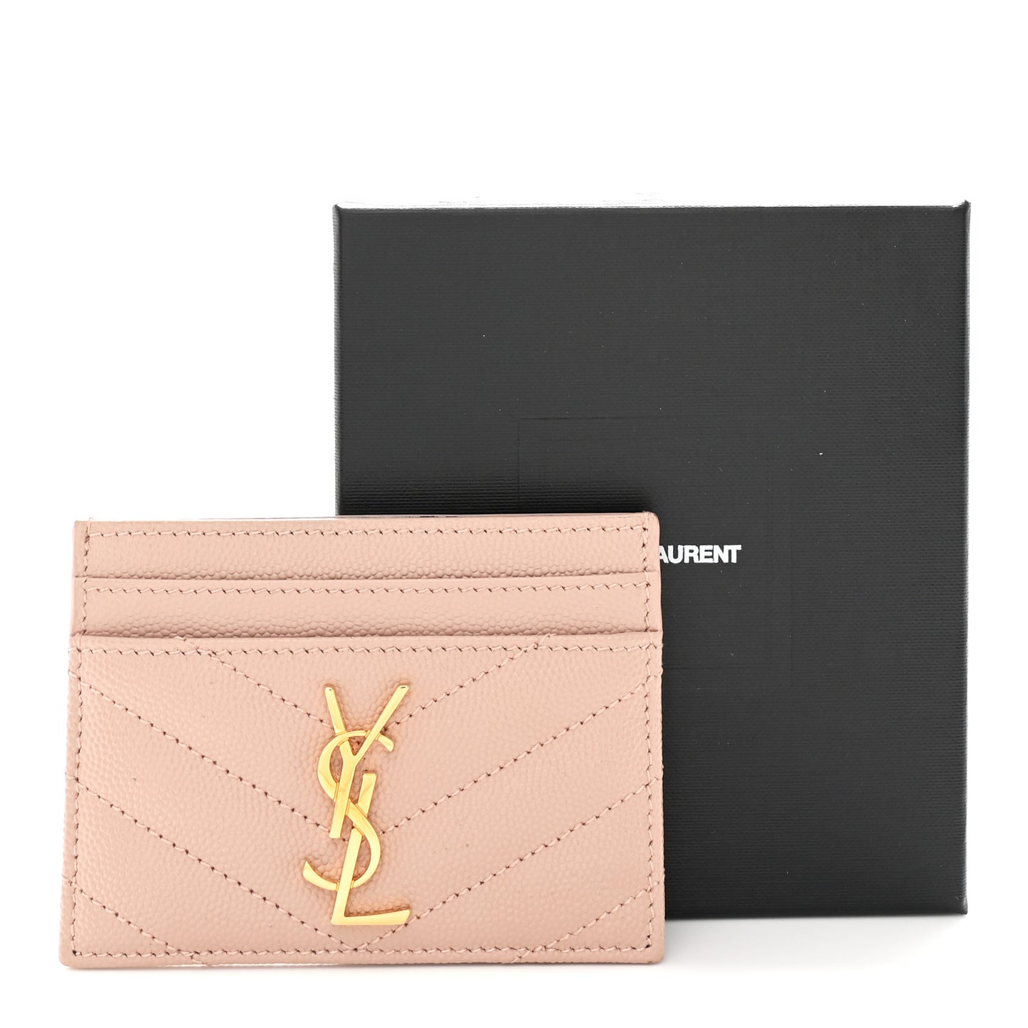 Grain De Poudre Matelasse Chevron Monogram Credit Card Case Pale Pink