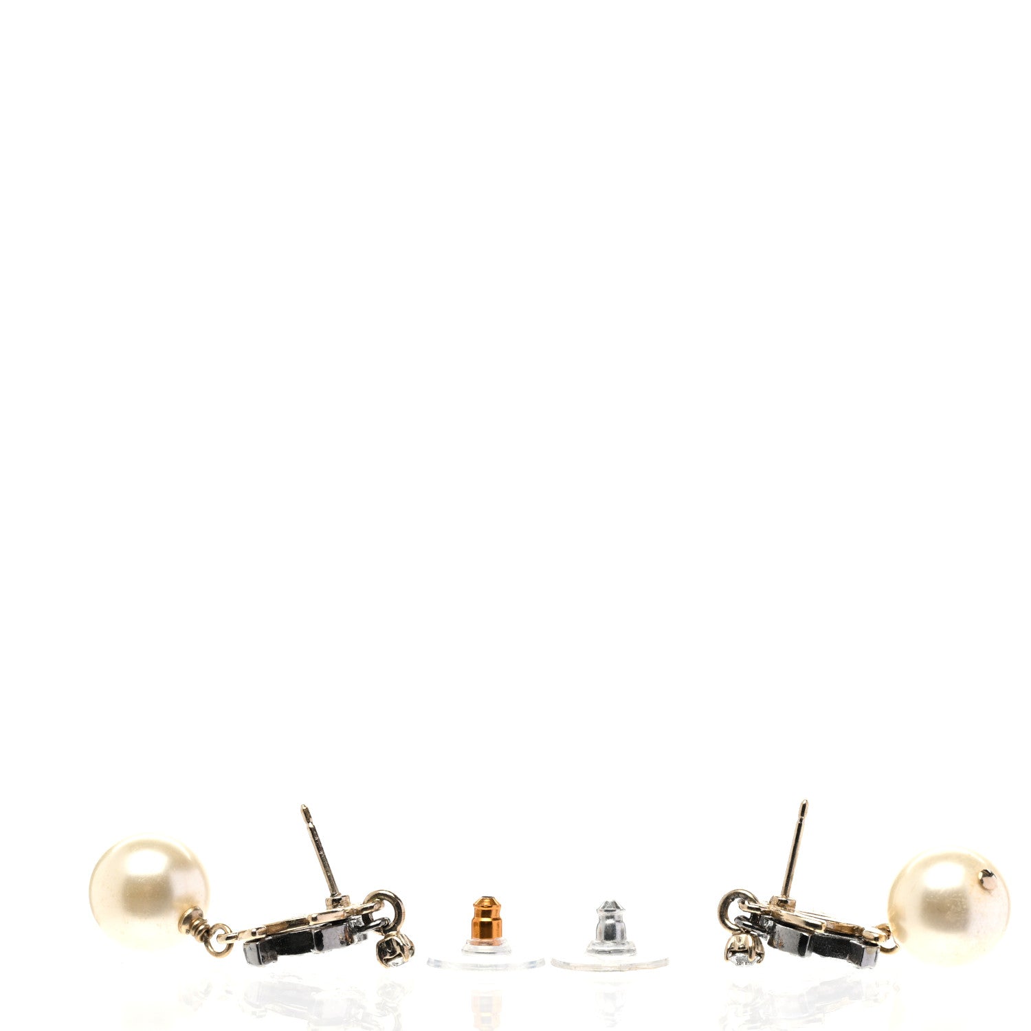 Chanel Ruthenium Crystal Pearl Double CC Drop Earrings Gold Pearly White 3 of 4