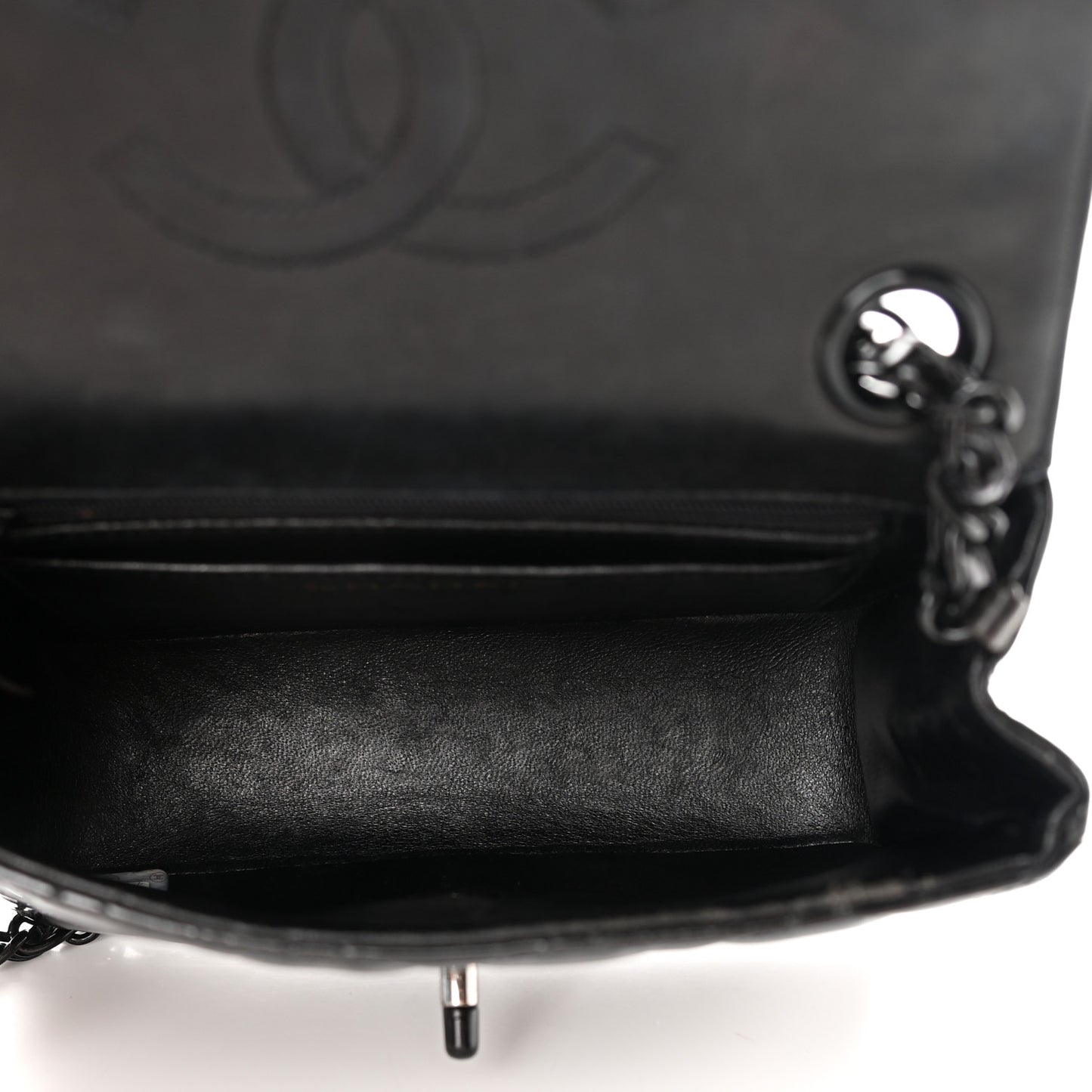Patent Calfskin Quilted Mini Square Flap So Black